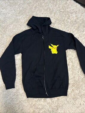 Pokemon Black Zip-Up Hoodie with Yellow Pikachu Graphic